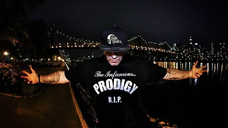 Snowgoons member rocking The Infamous... Prodigy R.I.P. T-Shirt