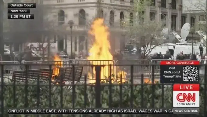 Man setting himself on fire outside trump trial courthouse in new york city